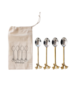 Creative Co-Op Stainless Steel and Brass Spoons, Set of 4 in Bag