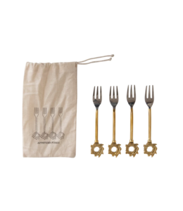 Creative Co-Op Stainless Steel and Brass Forks, Set of 4 in Bag