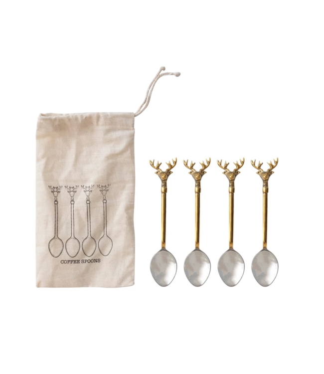 Creative Co-Op Stainless Steel and Brass Spoons, Set of 4 in Bag