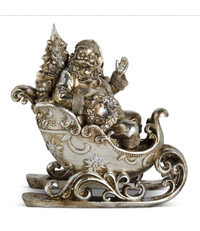 K&K Interiors Antique Silver Santa in Sleigh