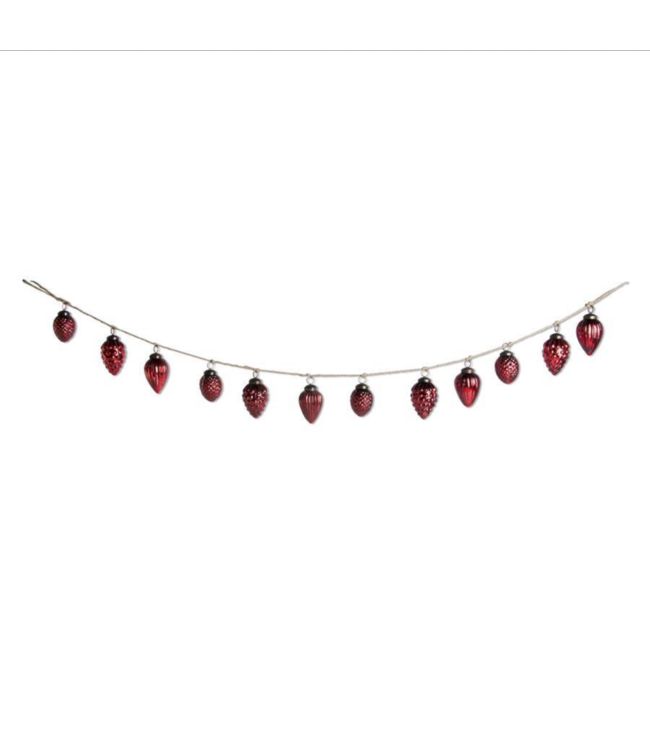 K&K Interiors Red Mercury Glass Acorn Ornament and Twine Garland