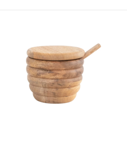 Creative Co-Op Carved Mango Wood Salt Cellar with Spoon