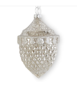 K&K Interiors Glittered Silver Mercury Glass Acorn Shaped Ornament