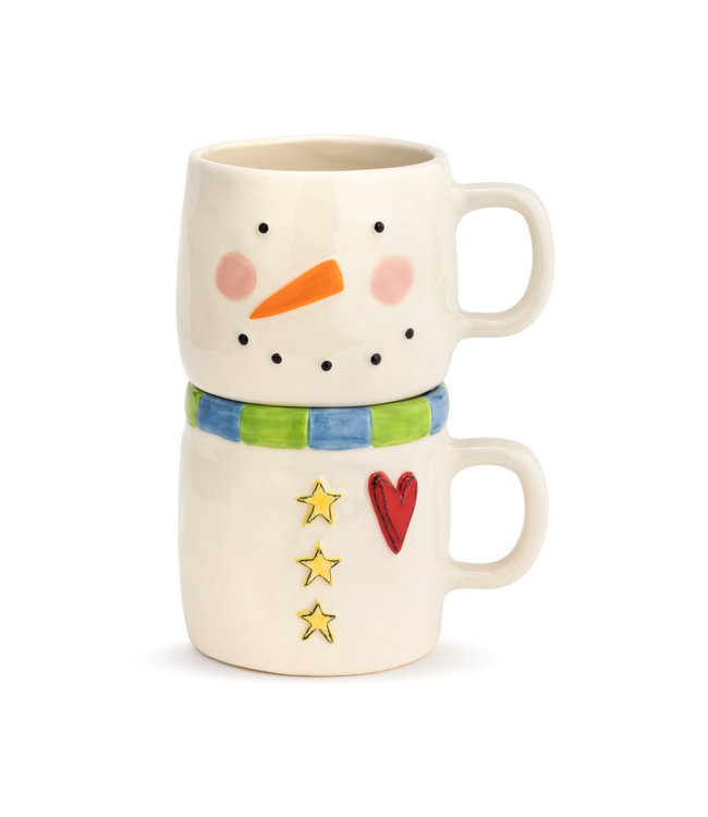 Demdaco Heartful Snowman Stacked Mugs - Set of 2