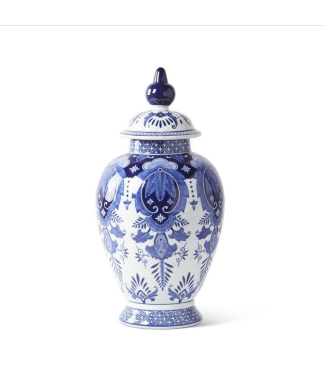 K&K Interiors Ceramic Blue and White Chinoiserie Lidded Ginger Jar