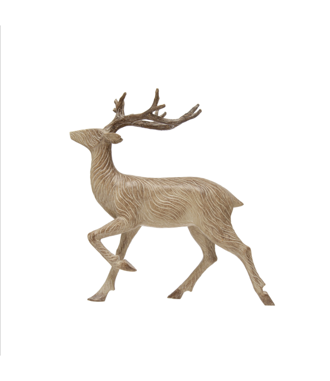 Creative Co-Op Resin Standing Deer, Whitewashed Wood Finish