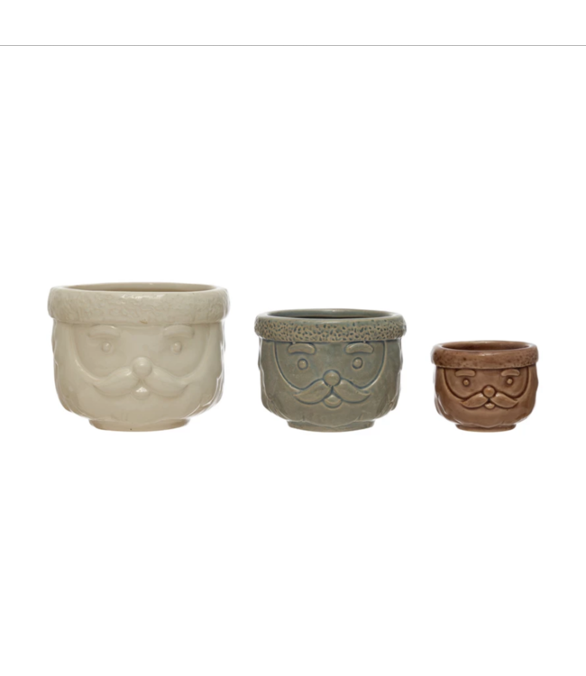 Creative Co-Op Decorative Stoneware Santa Containers- Set of 3