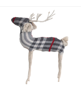 Creative Co-Op Cotton Knit and Wire Reindeer, Cream Color, Grey and Red Plaid