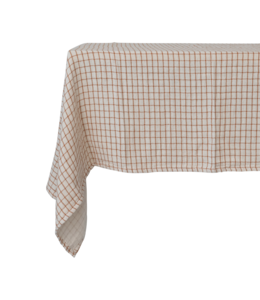 Creative Co-Op Cotton Double Cloth Tablecloth with Grid Pattern, Natural and Rust Color, 90"L x 70"W