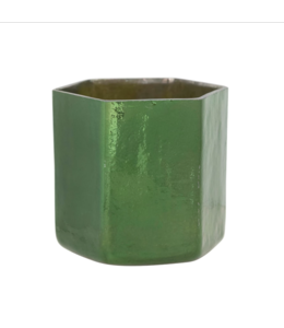 Creative Co-Op Mercury Glass Hexagon Candle Holder, Green Finish