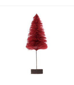 Creative Co-Op Sisal Bottle Brush Tree with Wood Slice Base, Berry Color