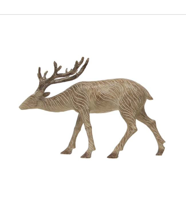 Creative Co-Op Resin Standing Deer, Whitewashed Wood Finish