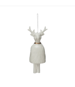 Creative Co-Op Stoneware Reindeer Bell with Gold Electroplating, White