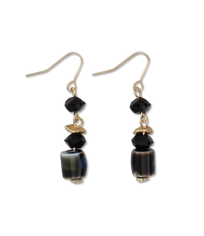 Periwinkle By Barlow Ceramic and Faceted Black Bead Earrings