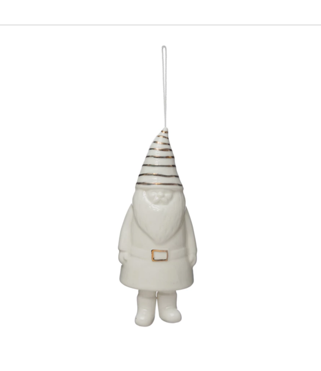 Creative Co-Op Stoneware Gnome Bell with Gold Electroplating, White