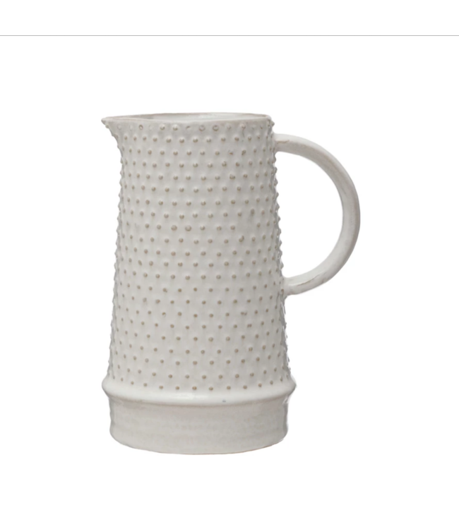 Bloomingville Embossed Stoneware Hobnail Pitcher, Reactive Glaze