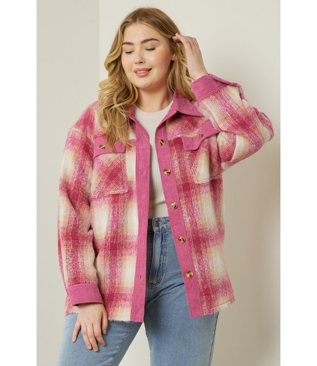 Entro Plaid Collared Button Up Jacket