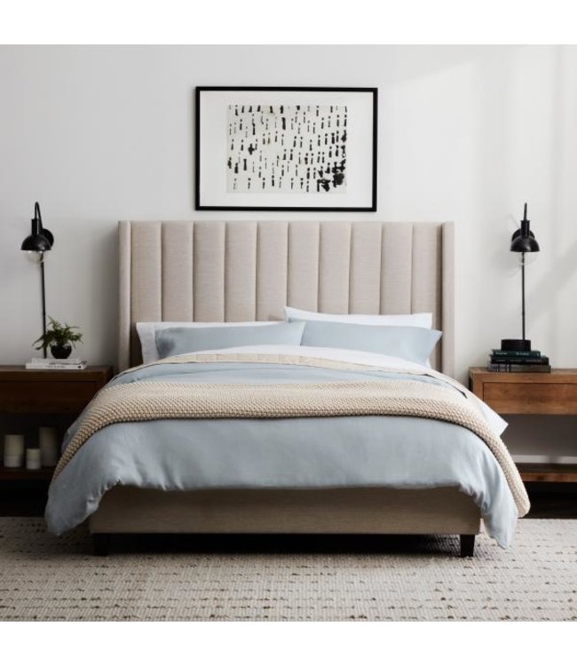 Malouf Blackwell Queen Upholstered Bed With Wingback Headboard:Oat