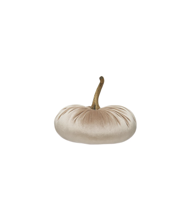 Creative Co-Op Velvet Pumpkin with Resin Stem, Tan Color