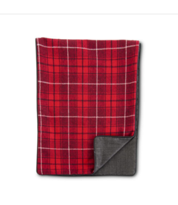 K&K Interiors Red Black & White Plaid Table Runner w/Leather Piping