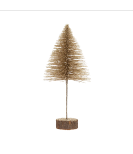 Creative Co-Op Plastic Bottle Brush Tree with Glitter and Wood Slice Base