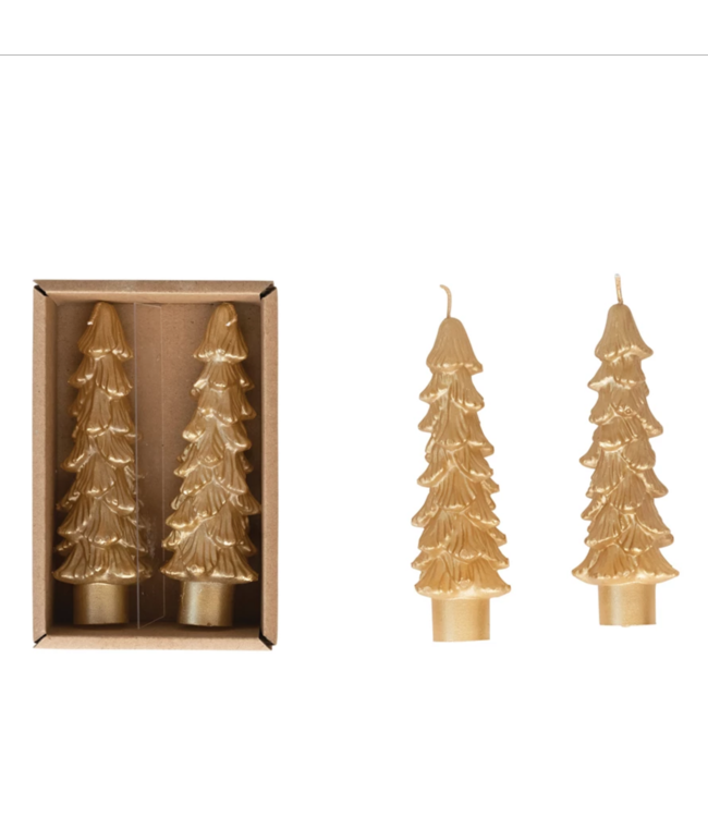 Creative Co-Op Gold Unscented Tree Shaped Taper Candles In Box-Set of 2