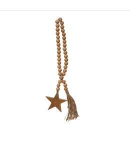 Creative Co-Op Wood Beads with Star Icon and Jute Tassel