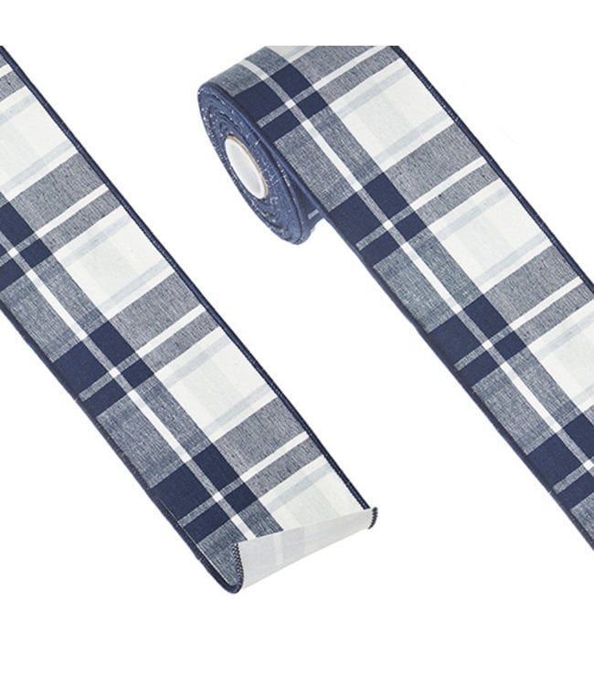 RAZ Imports Blue & White Plaid Wired Ribbon