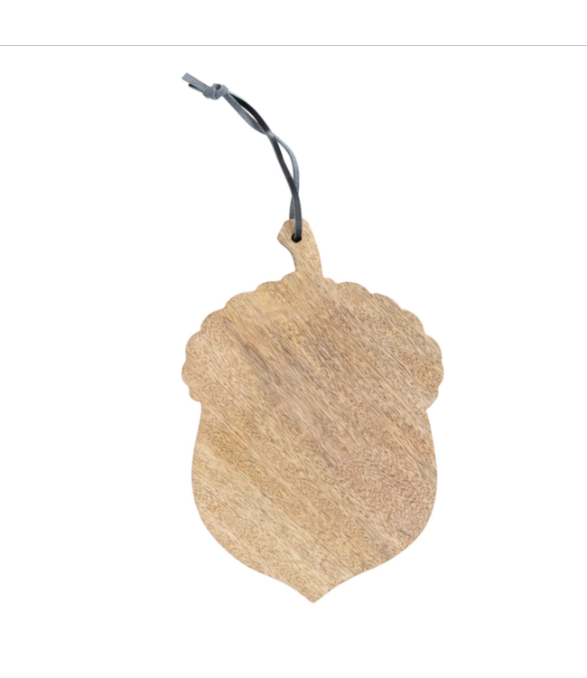 Creative Co-Op Mango Wood Acorn Shaped Cheese/Cutting Board with Leather Tie