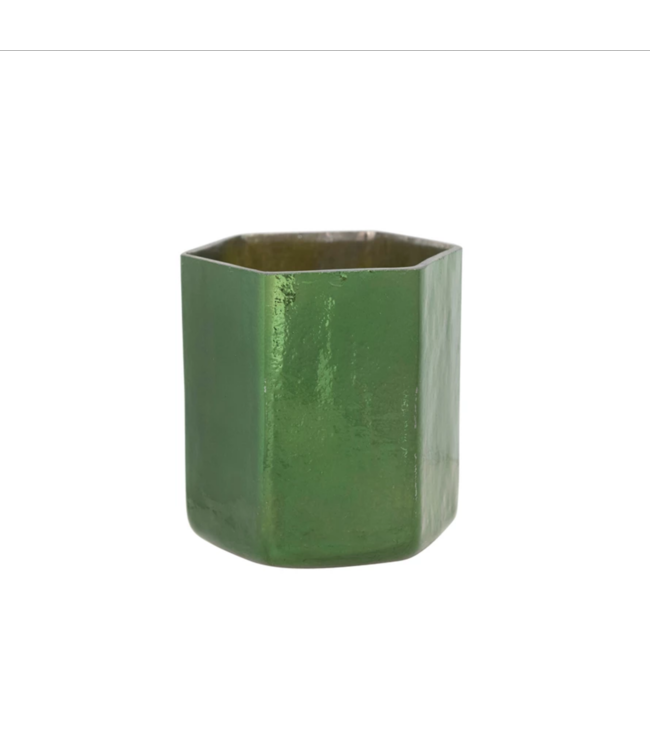 Creative Co-Op Mercury Glass Hexagon Tealight Holder, Green Finish