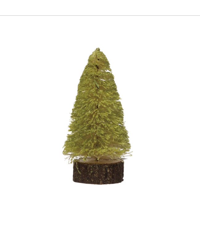 Creative Co-Op Sisal Bottle Brush Tree with Wood Slice Base, Chartreuse