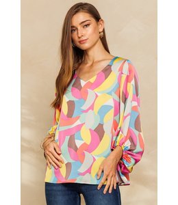 Oddi Colorful Geometric Print Blouse