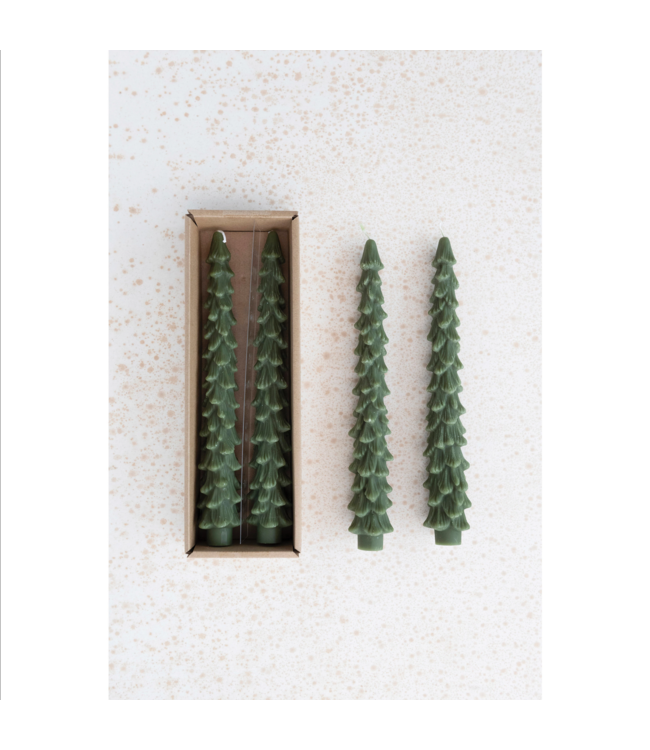 Creative Co-Op Green Unscented Tree Shaped Taper Candles, Set of 2