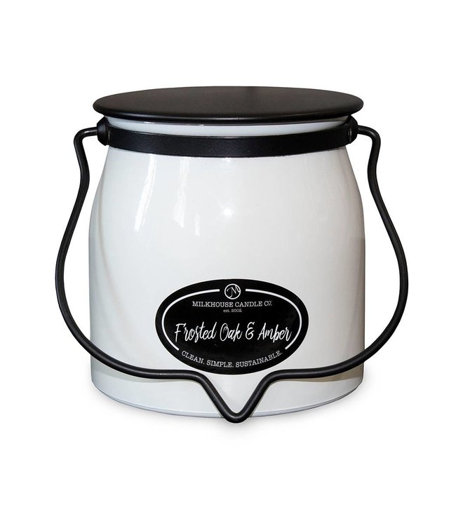 Milkhouse Candle Company Butter Jar 16 oz: Frosted Oak & Amber