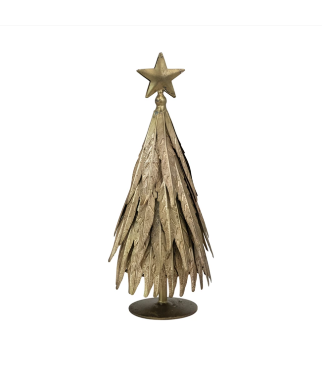 Creative Co-Op Embossed Metal Tree with Star, Antique Brass Finish