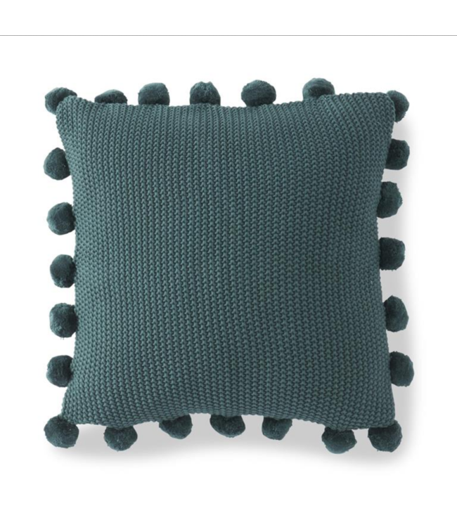 K&K Interiors Hunter Green Moss Stitch Knit Pillow w/Pompom Trim