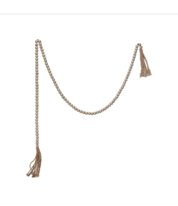 Creative Co-Op Paulownia Wood Bead Garland with Jute Tassels, Silver Finish