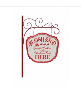 Creative Co-Op Two-Sided Metal Wall Decor with Bracket "Sleigh Stop"