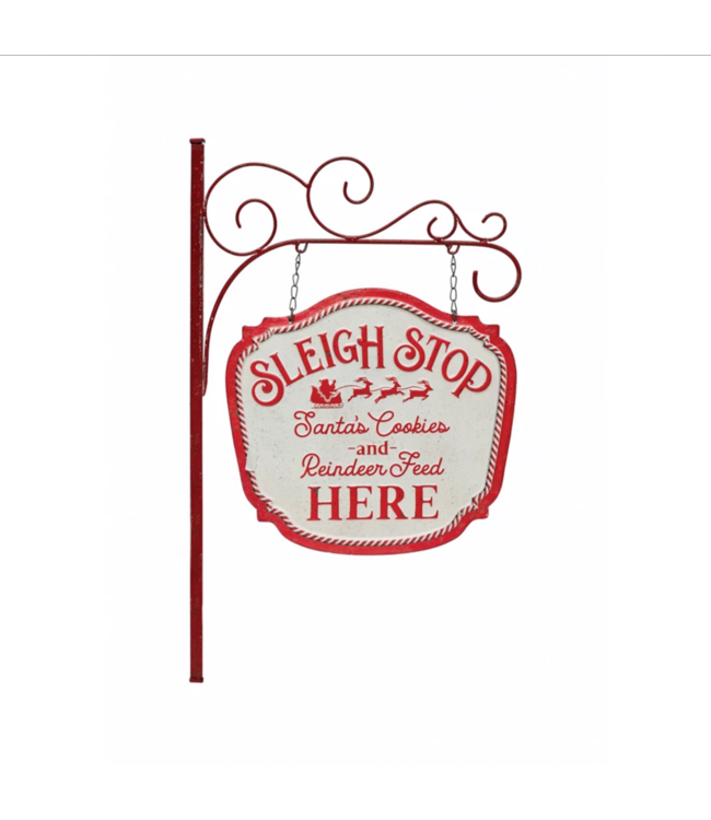 Creative Co-Op Two-Sided Metal Wall Decor with Bracket "Sleigh Stop"