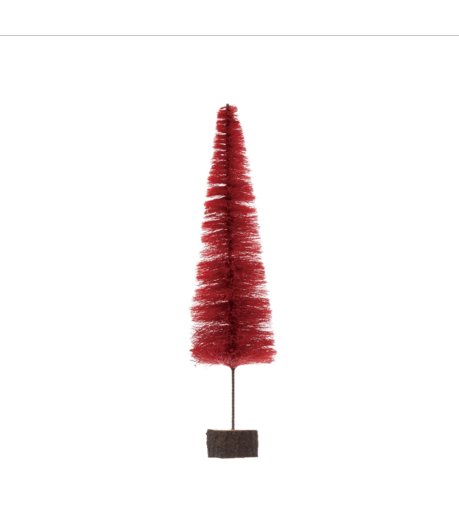 Creative Co-Op Sisal Bottle Brush Tree with Wood Slice Base, Berry Color