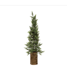 Creative Co-Op Faux Cypress Tree in Birch Bark Pot, Snow Finish