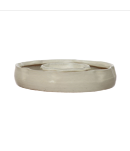 Creative Co-Op Stoneware Ring Shaped Serving Dish with 2 Sections, Reactive Glaze