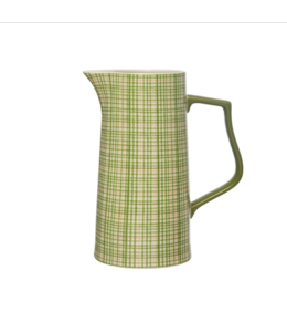 Creative Co-Op Stoneware Pitcher with Plaid Pattern