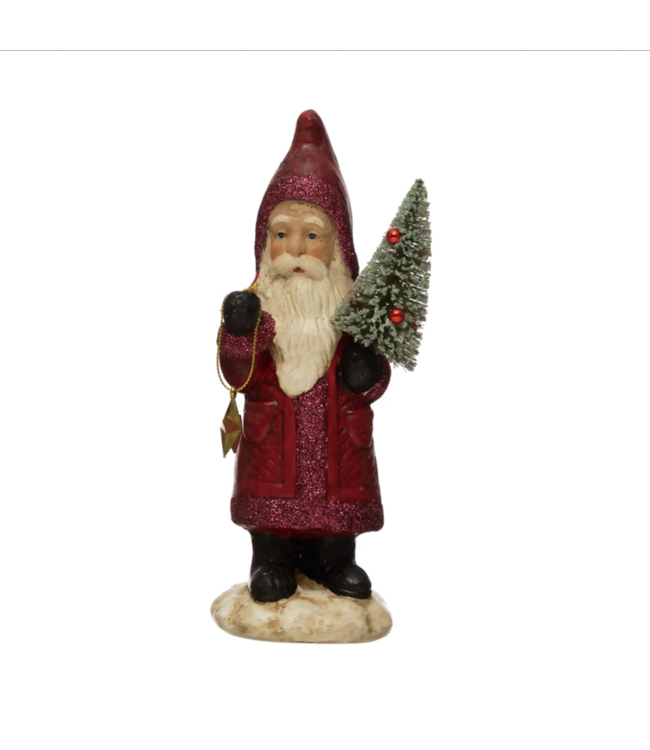 Creative Co-Op Paper Mache Santa with Bottle Brush Tree