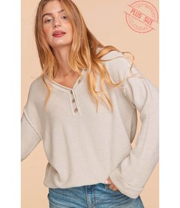 V Neck Button Down Oversized Long Sleeve