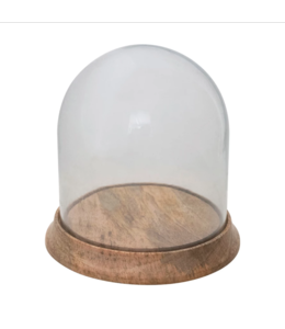 Creative Co-Op Glass Cloche with Mango Wood Base- Small