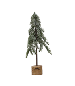 Creative Co-Op Plastic Pine Tree with Wood Slice Base, Snow Finish