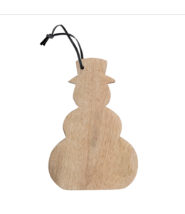 Creative Co-Op Mango Wood Snowman Shaped Cheese/Cutting Board with Leather Tie