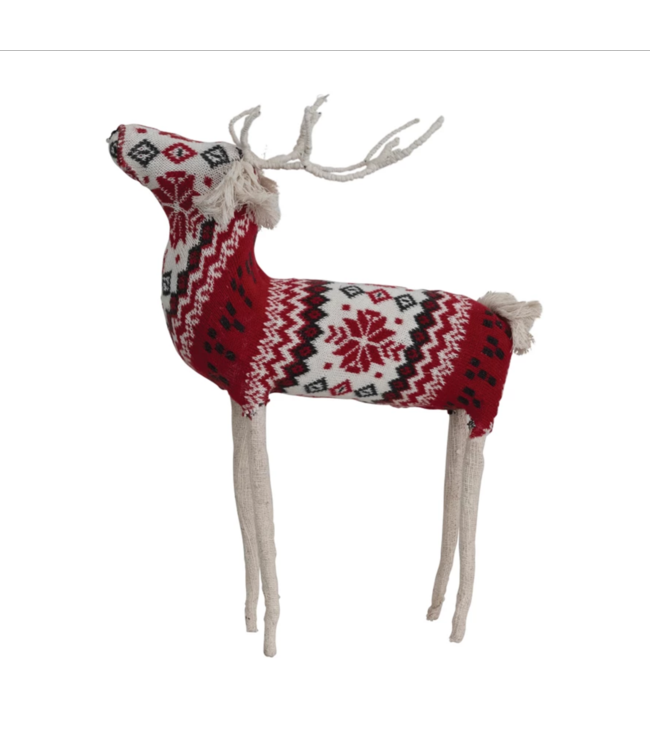 Creative Co-Op Cotton Knit and Wire Reindeer with Faire Isle Pattern