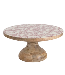 Creative Co-Op Enameled Mango Wood Pedestal with Berry Pattern